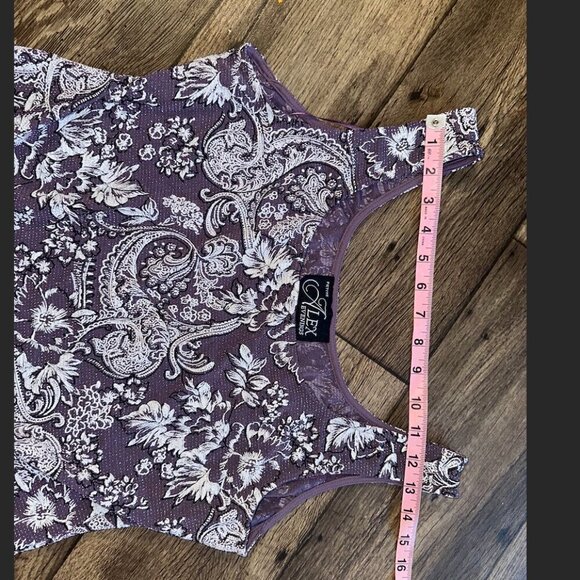 Purple Alex Evenings Floral Glitter Long Sleeve Collared Blazer Coat Large - Picture 6 of 16